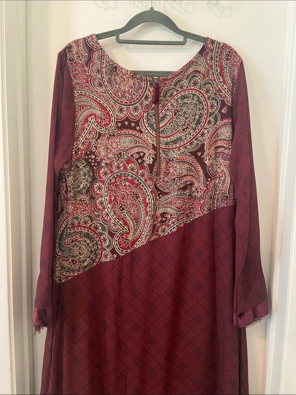 Soft Surroundings LIKE NEW maxi long sleeve mixed media multi print artsy dress - Picture 9 of 11